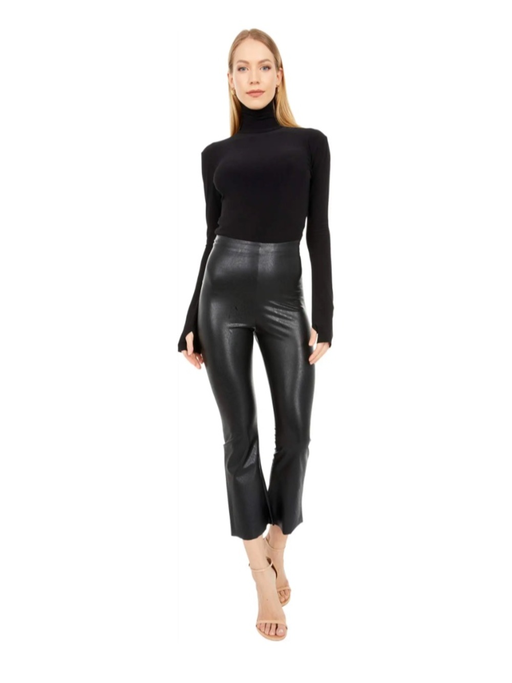 Commando high waist XS black faux leather stretchy cropped boot cut flare pant
